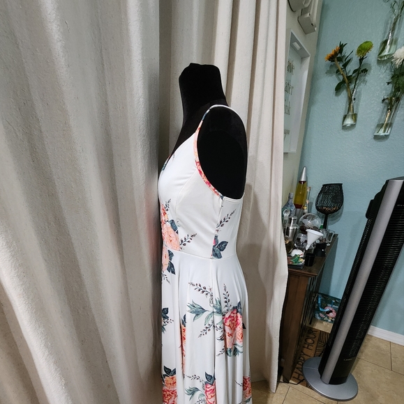 B Famous USA Womans Fun Floral Rose Dress SZ Large A line Hi Low flared Hem - Picture 5 of 11